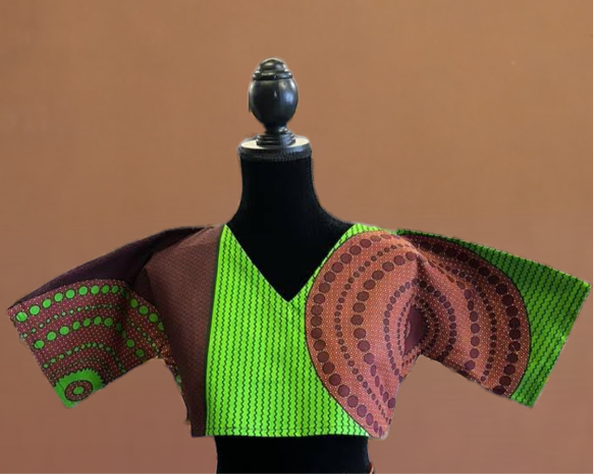 GREEN/BROWN KENTE CROP TOP