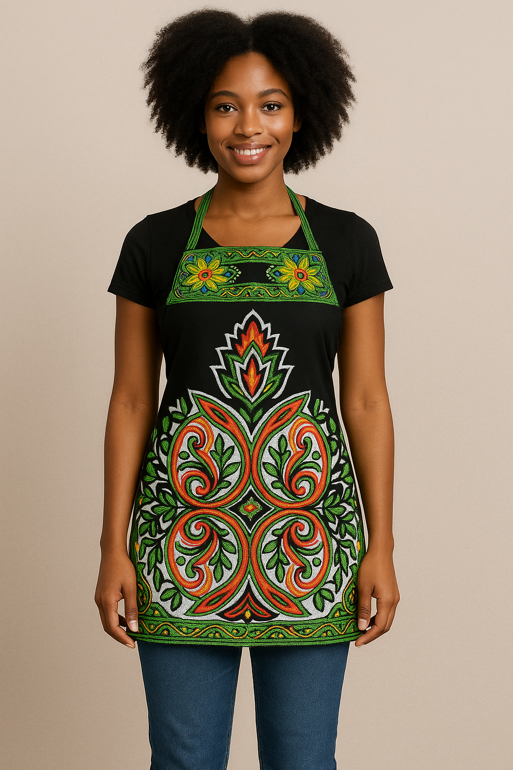 BLACK KENTE PRINT APRON