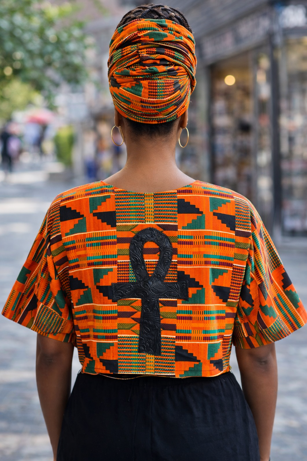ORANGE KENTE ANKH TOP