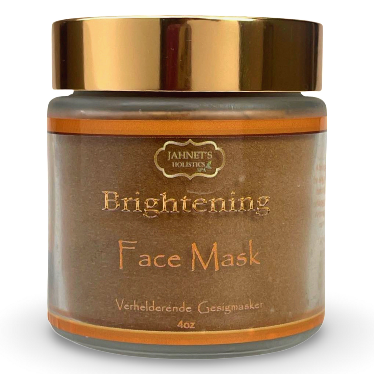 Organic brightening face mask for glowing skin with vitamin C, turmeric, rosehips, and chlorella for natural skin renewal.