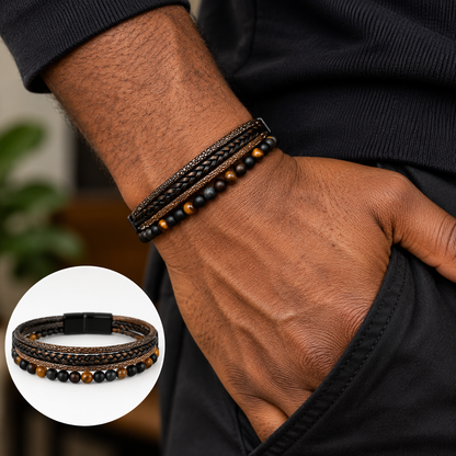 Earth & Onyx Layered Bracelet