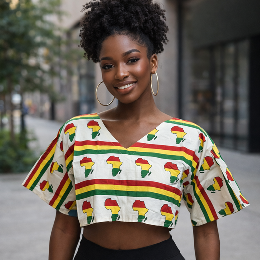 AFRICA MAP KENTE CROP TOP