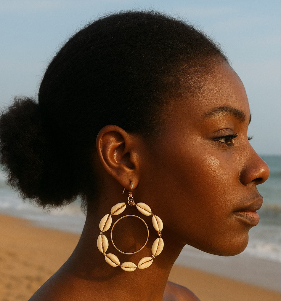 LARGE COWRIE HOOPS EARRINGS