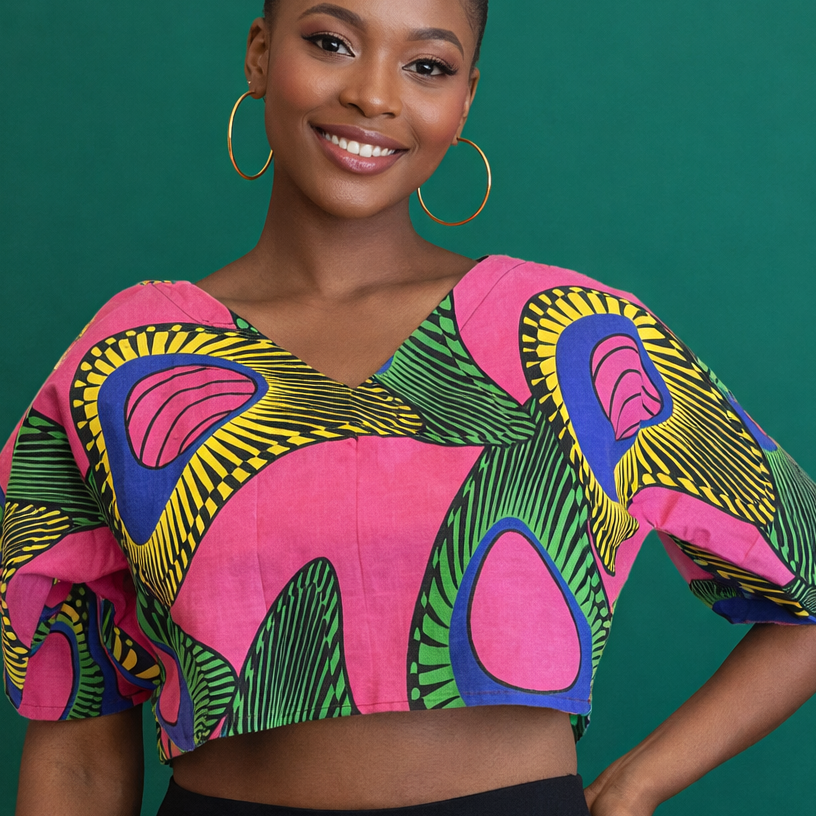 PINK KENTE CROP TOP