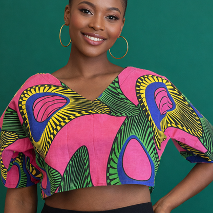 PINK KENTE CROP TOP