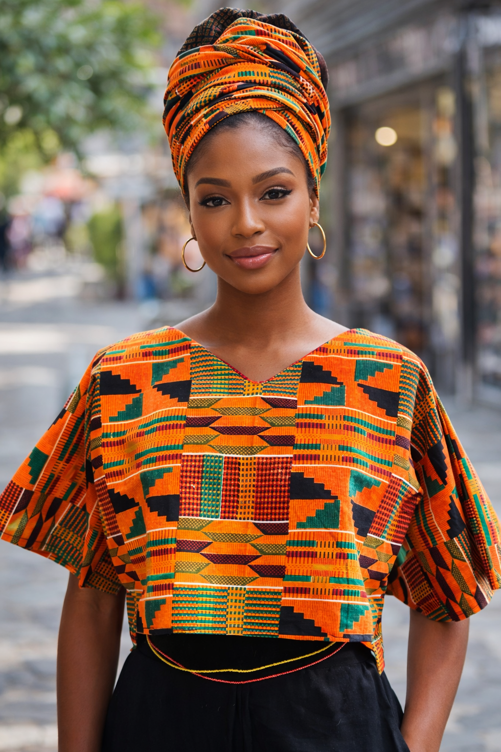 ORANGE KENTE ANKH TOP