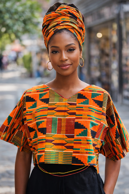 ORANGE KENTE ANKH TOP