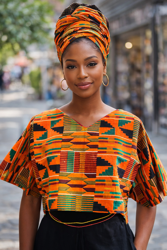 ORANGE KENTE ANKH TOP