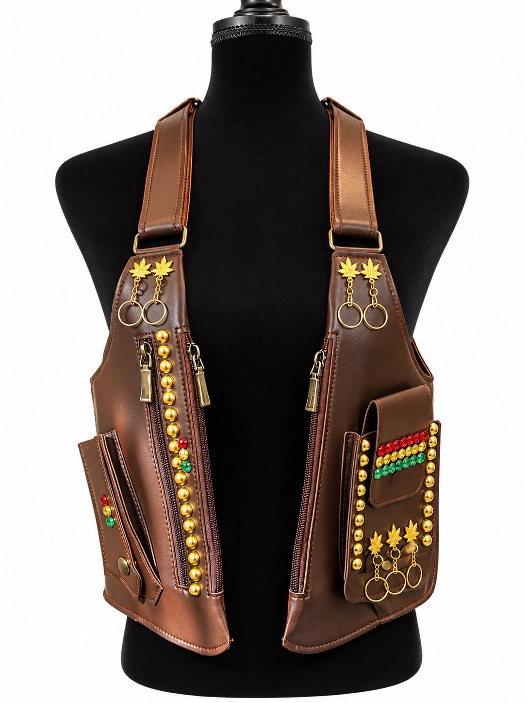 Royal Roots Embellished Utility Vest – Brown & Gold