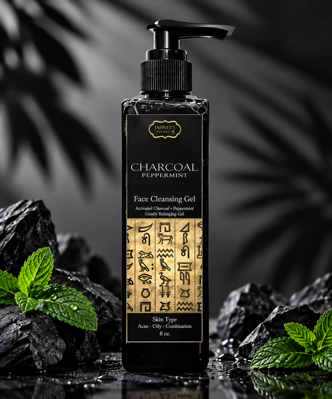 Charcoal Peppermint Face Cleansing Gel for Acne, Oily Skin & Deep Pore Detox | Natural Plant-Based Face Wash