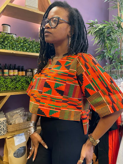 ORANGE ANKH KENTE TOP