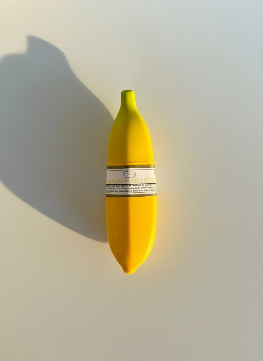     Banana hand lotion in a natural plant-based skincare bottle for dry skin hydration