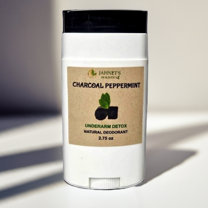 Charcoal peppermint detox deodorant for natural odor control, aluminum-free and plant-based underarm care