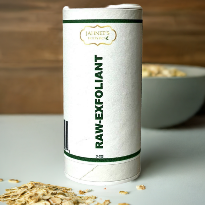     Gentle raw exfoliant made with colloidal oatmeal and rice flour for smooth glowing skin”