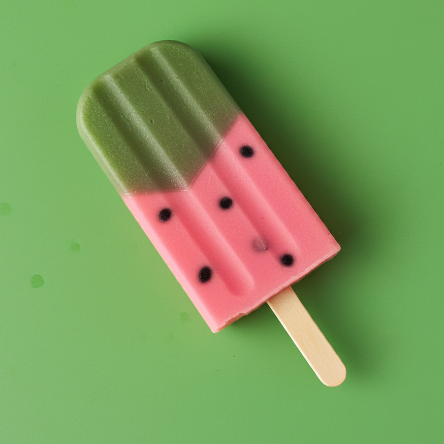 Handmade Jolly Rancher Watermelon Popsicle Soap with vibrant watermelon colors and moisturizing plant-based ingredients for soft glowing skin.
