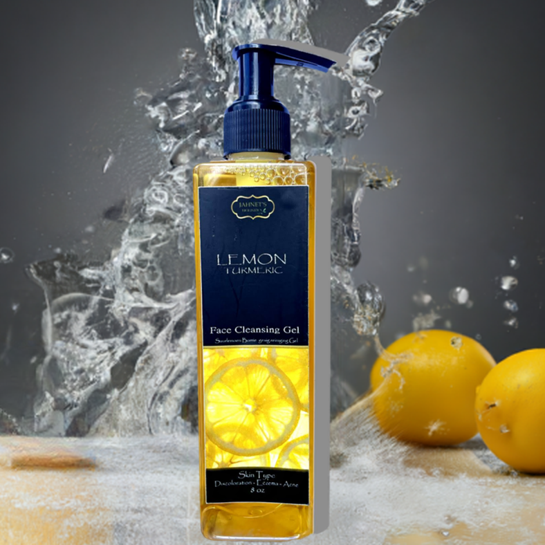 Plant-based lemon turmeric face cleansing gel for dark spots and acne scars”