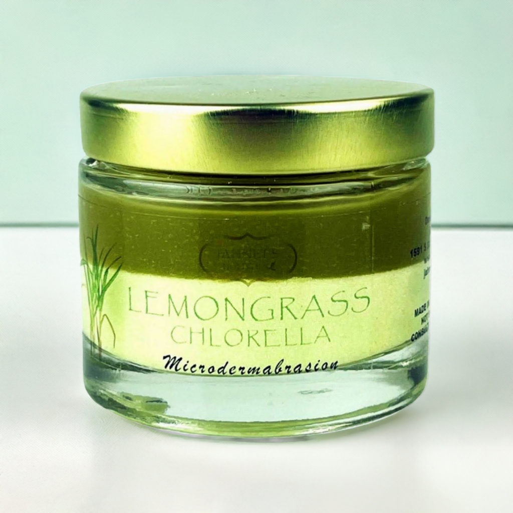     Natural lemongrass chlorella microdermabrasion scrub for dark spots and glowing skin”