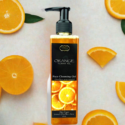 Orange turmeric face cleansing gel for brightening dark spots and acne naturally”