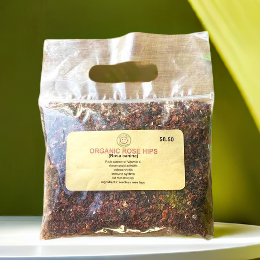 Organic rose hips rich in vitamin C and antioxidants for immune support, healthy skin, and herbal wellness.