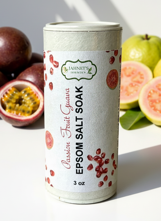 Passionfruit guava epsom salt soak in a bath for relaxation, detox, and muscle relief