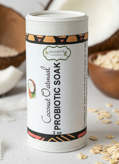     Coconut oatmeal probiotic soak for dry skin and eczema relief in a holistic skincare bath