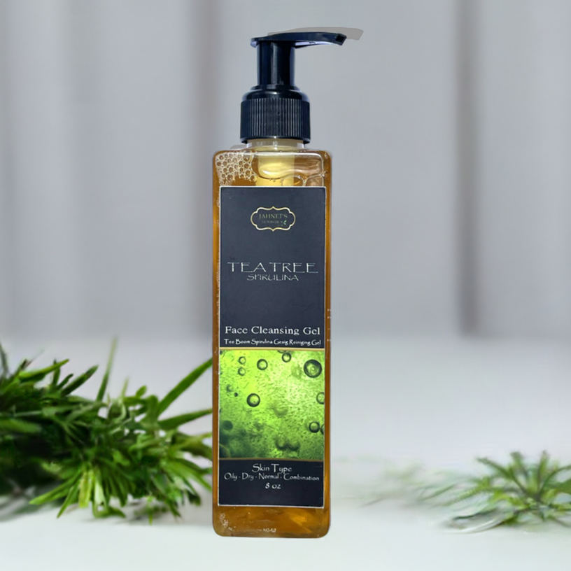 Tea Tree Spirulina Face Cleansing Gel for acne, oily skin and pore detox”