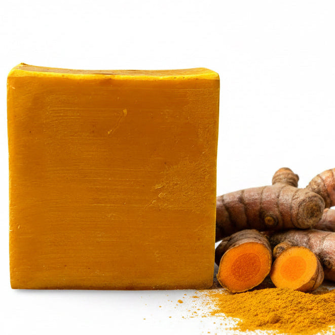 Turmeric shea butter soap for dark spots, acne scars, and glowing skin plant-based skincare bar