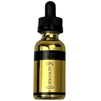private label wholesale 10% glycolic acid in gold glass dropper bottle