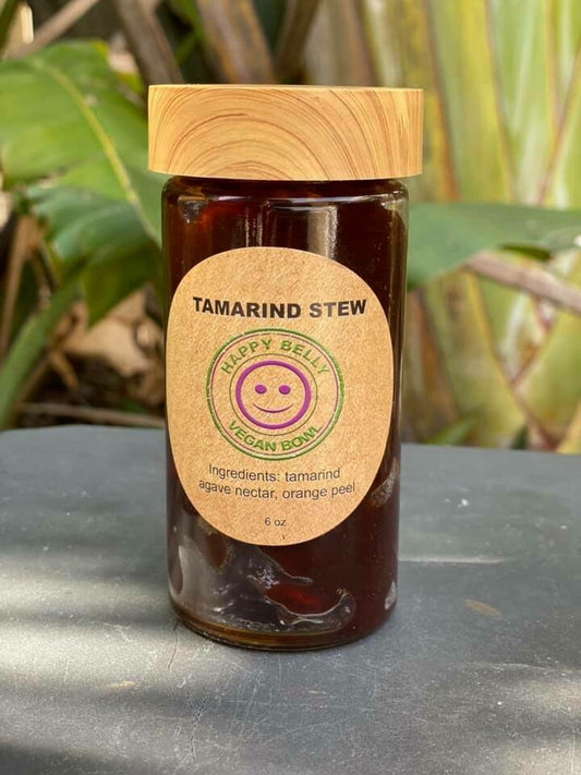 Jar of organic tamarind jam made with plant-based ingredients and real tropical tamarind fruit spread